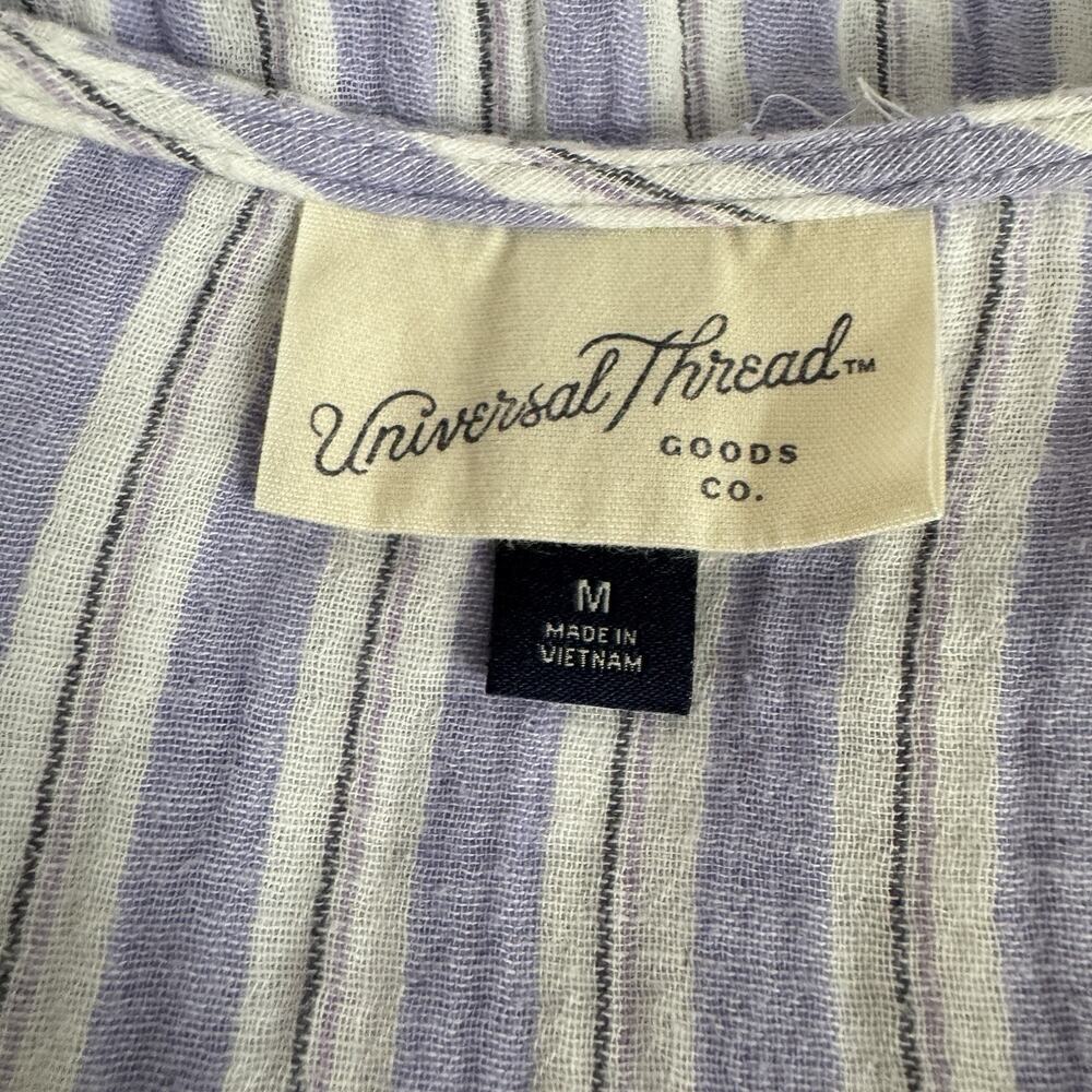 Universal Thread Cotton Seersucker Maxi Dress Sz M Blue Tiered Coastal Beachy - Picture 4 of 9